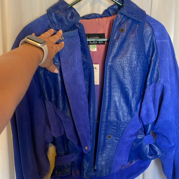 NWT 1980s Vintage Blue Suede Leather Bomber Jacket. - Picture 5 of 16